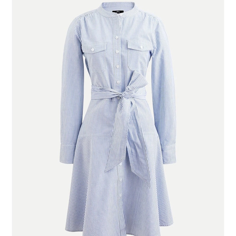 J. Crew Women Size 6 Blue White Striped Cotton Oxford A-Line Shirt Dress Preppy